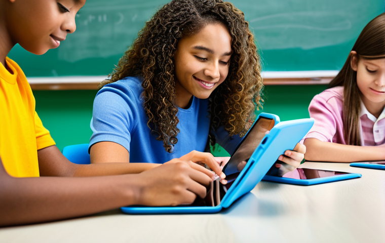 Collaborative Learning**
"A diverse group of fully clothed students working together on a digital project using tablets in a bright, modern classroom, appropriate attire, safe for work, perfect anatomy, correct proportions, well-formed hands, professional, family-friendly, educational setting, natural pose, high quality."
**