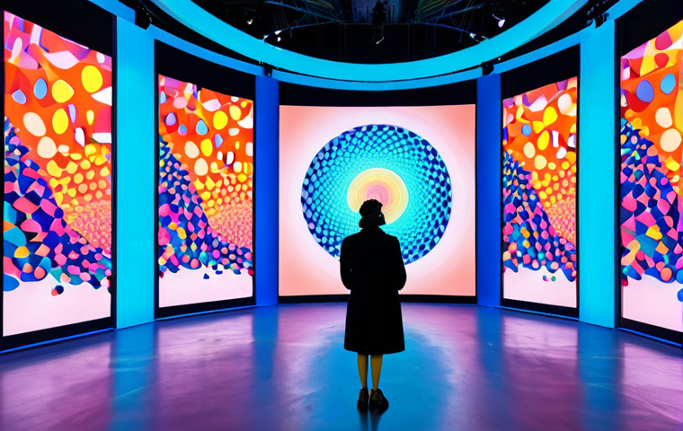 Digital Art Exhibition**
"A visitor, fully clothed in fashionable Parisian attire, stands in front of an immersive digital art installation at La Gaîté Lyrique in Paris. The installation features vibrant colors and abstract shapes. The scene is well-lit, showcasing the interaction between technology and art. Safe for work, appropriate content, professional photography, perfect anatomy, natural proportions, modest."
**