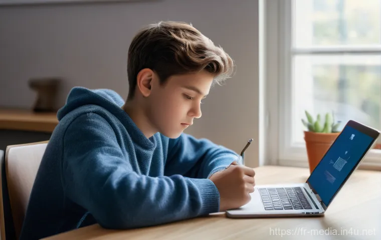 디지털 미디어 교육 - **Critical Thinking in the Digital Age**
A young person, approximately 15 years old, sits at a c...