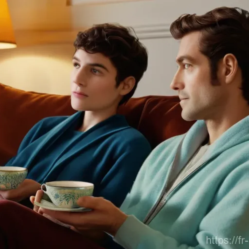 미디어 기업의 시장 전략 - **Prompt 1: The Binge-Watching Immersion**
"A cozy and slightly dimmed modern French living room...