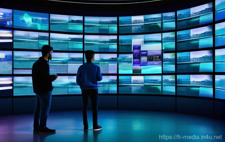 미디어와 기업 문화 - **Prompt:** A dynamic, futuristic scene depicting the convergence of traditional and digital media, ...