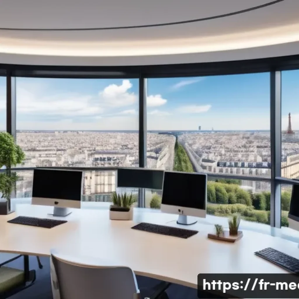 미디어 기업 경영 - A modern digital media office setting in Paris, showing a diverse team of professionals collaboratin...