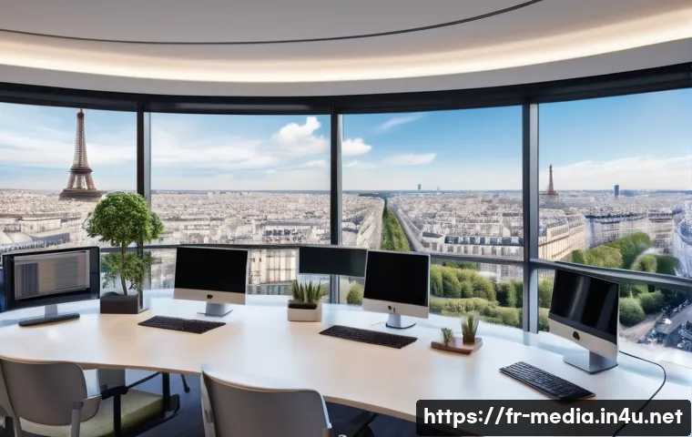 미디어 기업 경영 - A modern digital media office setting in Paris, showing a diverse team of professionals collaboratin...