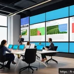 미디어 분석 도구 - A modern digital marketing office scene showing a diverse team of professionals analyzing audience d...