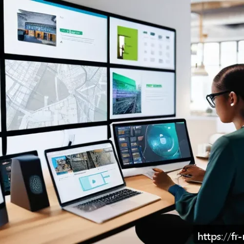 미디어학 관련 직업 - A modern digital newsroom scene showcasing a diverse team of professionals collaborating on interact...