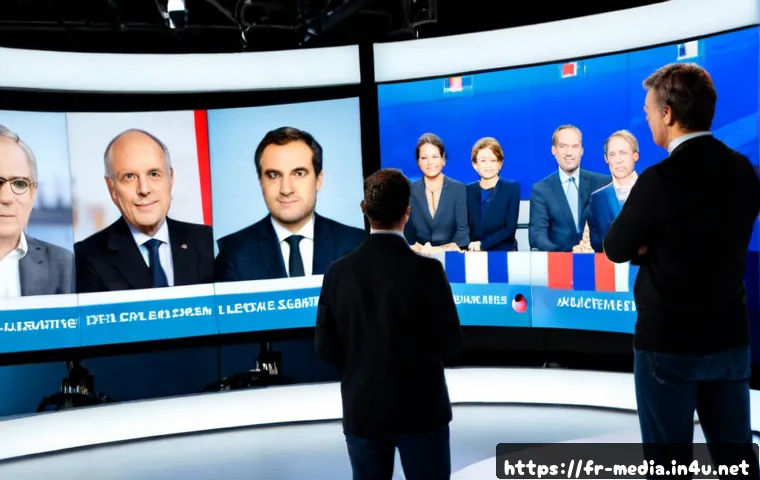 미디어와 정치적 캠페인 - Photorealistic French political campaign media scene, a diverse campaign team in a bright Parisian s...